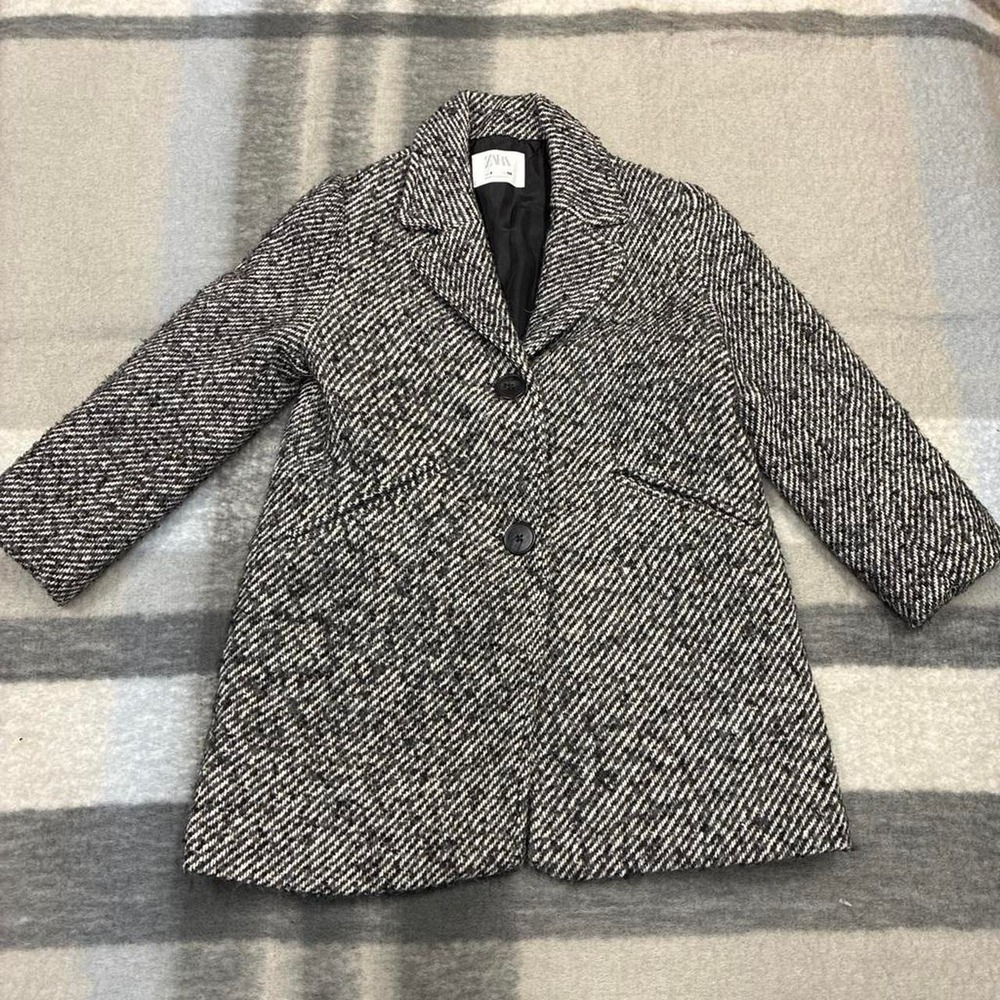 black and white tweed-style textured coat by Zara